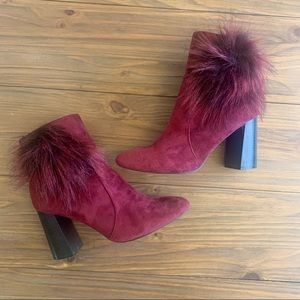 SOLD Cape Robbin | Bernice Ankle Boot Faux Fur in Burgundy